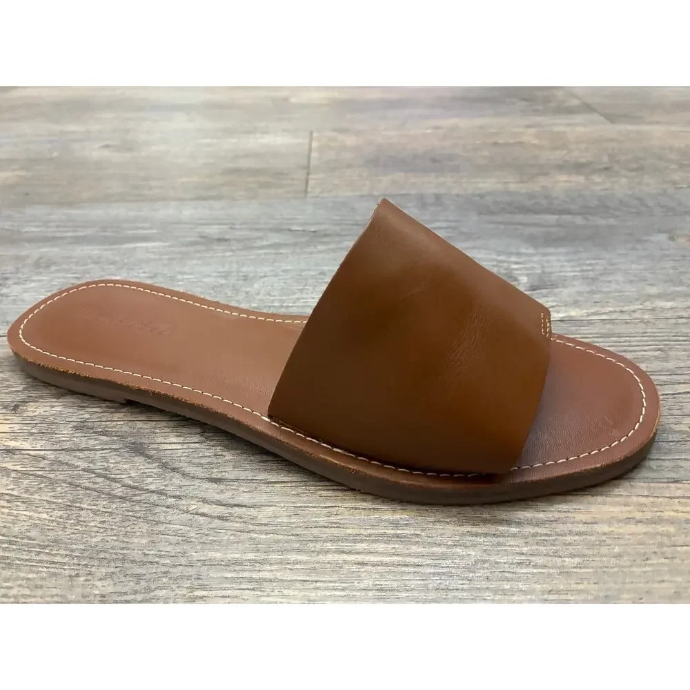 Madewell Boardwalk Post Slide Sandals  Camel Brown Slip On Flats Minimalist 8.5